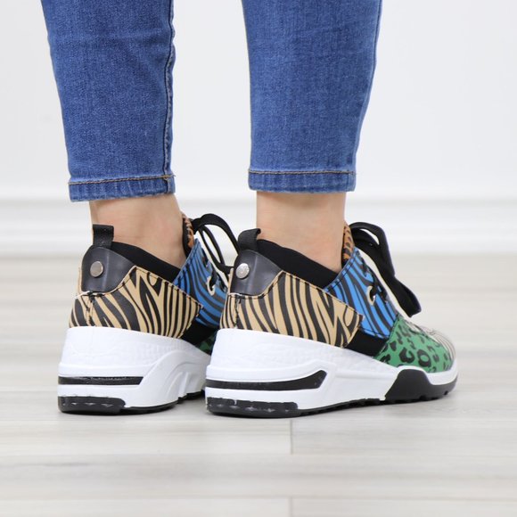 Animal Print Fashion Comfort Wedge Heel Sneakers Shoes - Picture 8 of 13